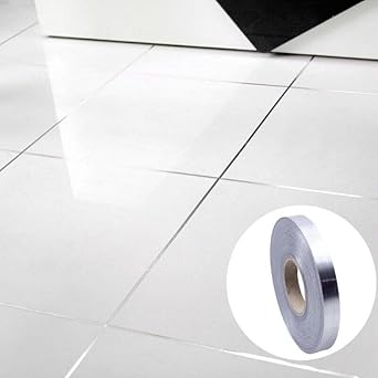 BLINE Home Tile Sticker Waterproof Gap Sealing Tape Strip for Floor and Wall - Easy Installation Decorative Adhesive Tile Decoration DIY Home Improvement (1cm x 50m, Silver)