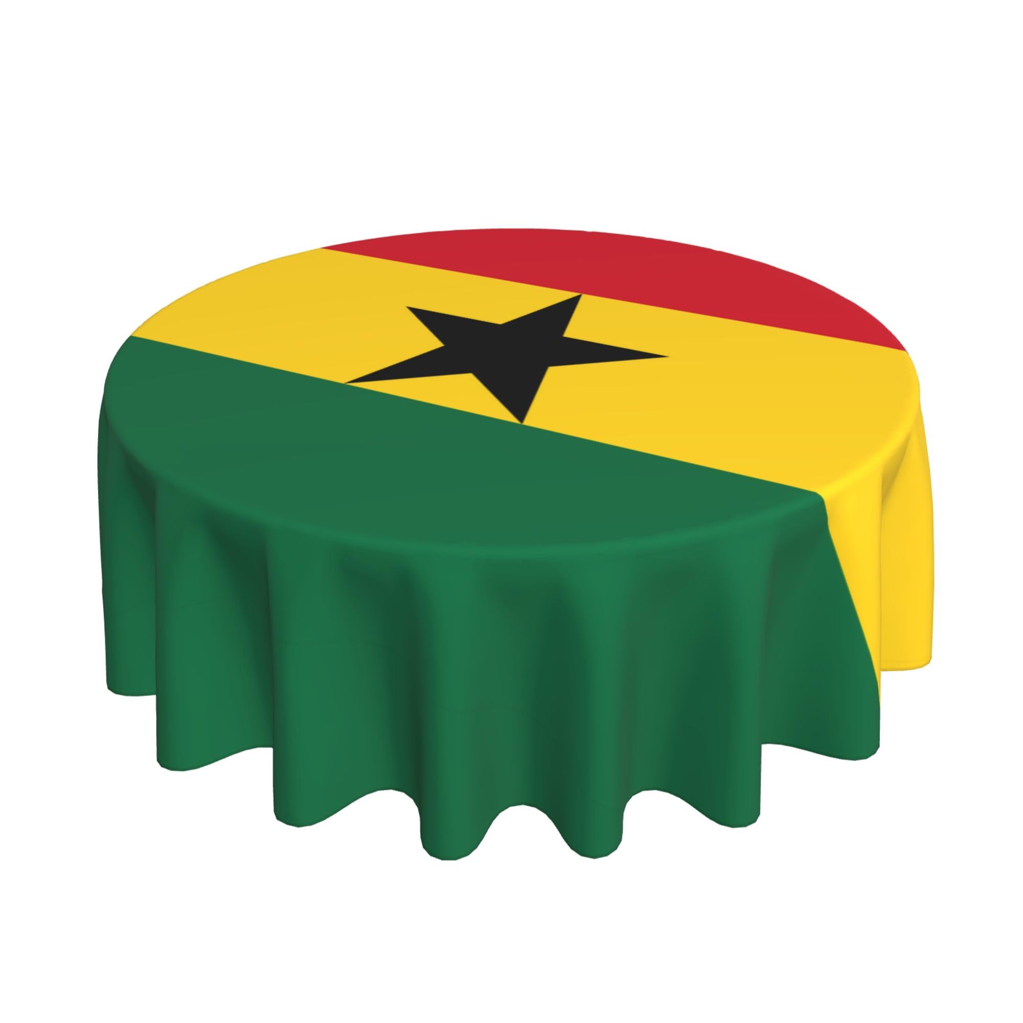 HLBSDM Ghana Flag 60" Restaurant Circle Decor Tablecloth Festive Table Cover Round Art Desk Cloth