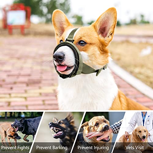 Dog Muzzle, Circles Soft Comfortable Neoprene Padding Muzzles For Small Medium Large Dogs, Prevent Biting, Licking, And Chewing, Protection With Adjustable Bonus Connection Strap Army Green Large #TOP4