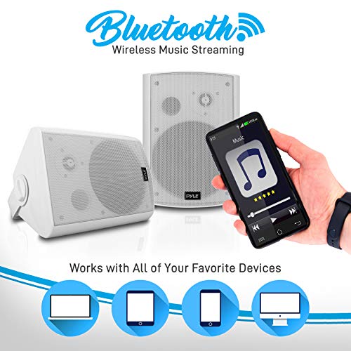 Outdoor Wall-Mount Patio Stereo Speaker - Waterproof Bluetooth Wireless & No Amplifier Needed - Portable Electric Theater Sound Surround System For Home Party Cabinet Enclosure- Pyle Pdwr61Btwt White #TOP2