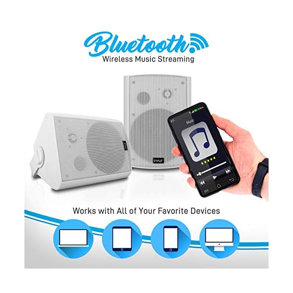 Outdoor-Wall-Mount-Patio-Stereo-Speaker-Waterproof-Bluetooth-Wireless-No-Amplifier-Needed-Portable-Electric-Theater-Sound-Surround-System-for-Home-Party-Cabinet-Enclosure-Pyle-PDWR61BTWT-White Outdoor-Wall-Mount-Patio-Stereo-Speaker-Waterproof-Bluetooth-Wireless-No-Amplifier-Needed-Portable-Electric-Theater-Sound-Surround-System-for-Home-Party-Cabinet-Enclosure-Pyle-PDWR61BTWT-White