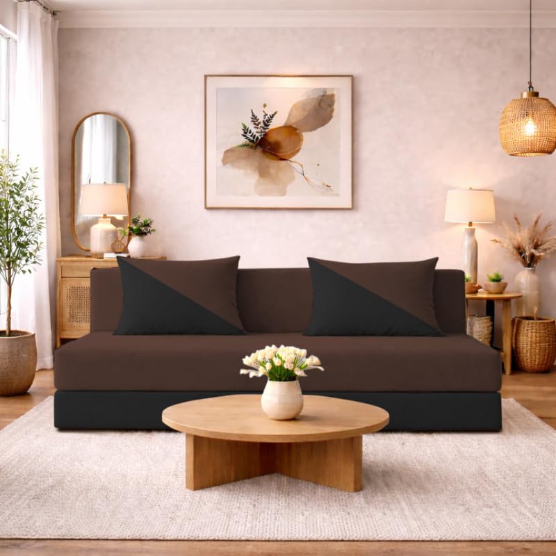 Image of Adorn India Easy Desmond 4 Seater Sofa Cum Bed 6 X 6 (Brown & Black) (1 Year Warranty)