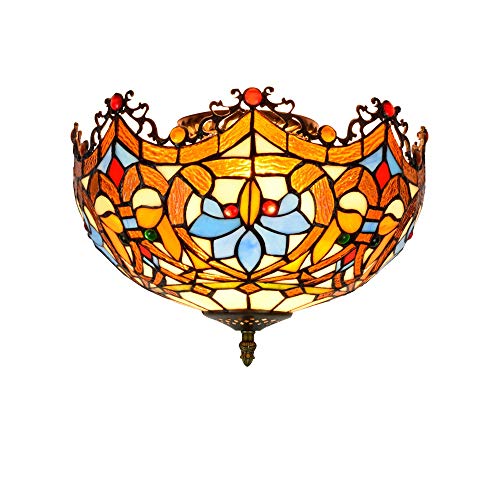 CraftedGlass Lámpara de techo empotrada Tiffany de 30 cm con cuentas de amor, lámpara de araña de cristal de colores, estilo vintage, for sala de estar, comedor, dormitorio, pasillo.