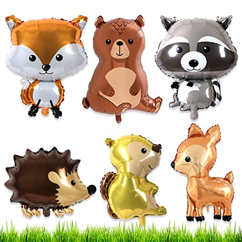 6 Stück Hirsch Waschbär Eichhörnchen Luftballon, Waldtiere Folienballon, Dschungel Safari Tier Luftballons, Geburtstag Deko für Kinder Geburtstag, Babyparty, Party Dekorationen, Abschluss, Geschenk Cover
