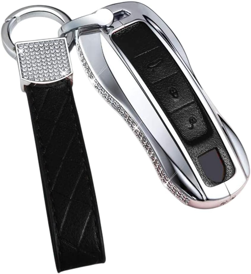 Car Key Case Key Shell Fob Key Cover Key Chain with Bling Diamond Crystals compatible for Porsche 2018-2022 3-Buttons