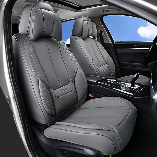 Image of Coverado Universal Seat Covers Full Set, 5 Seats Universal Seat Covers for Cars, Waterproof Nappa Leather Car Seat Covers with Head Pillow, Auto Protectors Fit for Most Sedans SUV Pick-up Truck-Gray