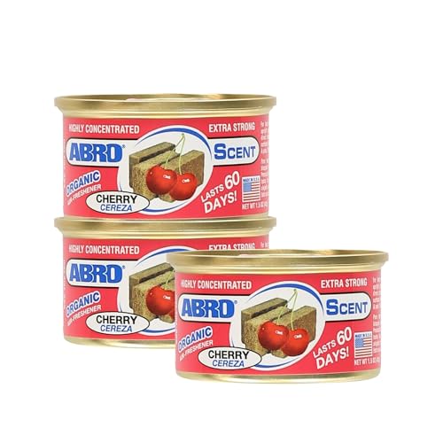 Image of ABRO Scent 3-Pack Organic Air Freshener Can, Cherry Scent, 3 Spill Proof Blocks per Can, Ideal for Car Scents, New Car Smell, Lasts Up to 60 Days, Use in Home, Bathroom, Car or Office