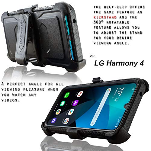 Covrware Aegis Series Case Compatible With Lg Harmony 4 /Expression Plus 3 /Premier Pro Plus Heavy Duty Full-Body Rugged Holster Armor Cover Built-In Screen Protector Belt Swivel Clip Kickstand, Black #TOP4