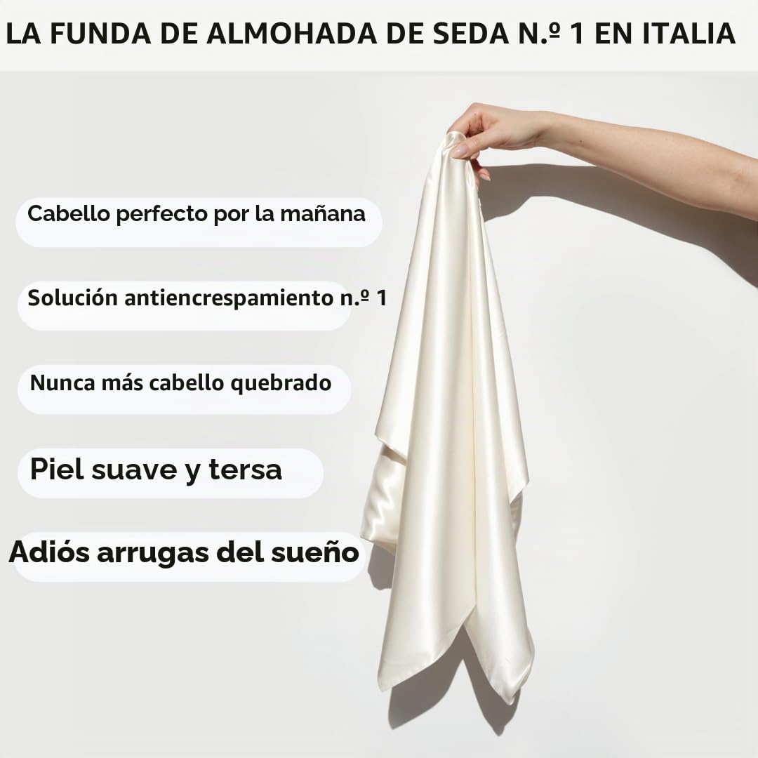 OFFTOPIC Funda de Almohada de Seda Natural 100% Pura de 22 Momme 50 x 75| Stop de Arrugas, Cabello Encrespado y Puntas Dobles