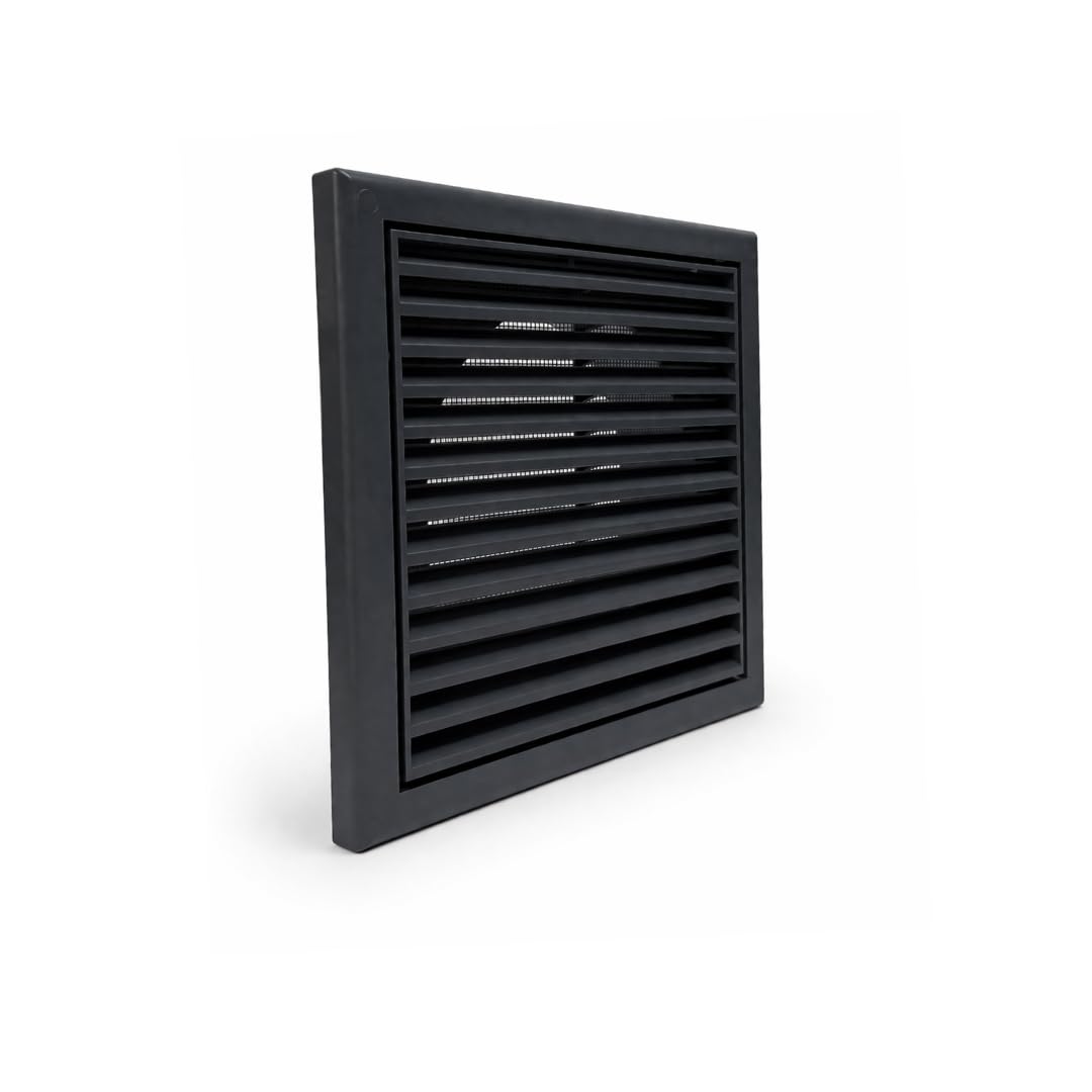 Fantronix Slate Grey Fixed Blade Wall Vent Grille with Insect Mesh – 150 mm (6”) Rear Spigiot, 185 × 185 mm External Size for Bathroom & Kitchen Ducting