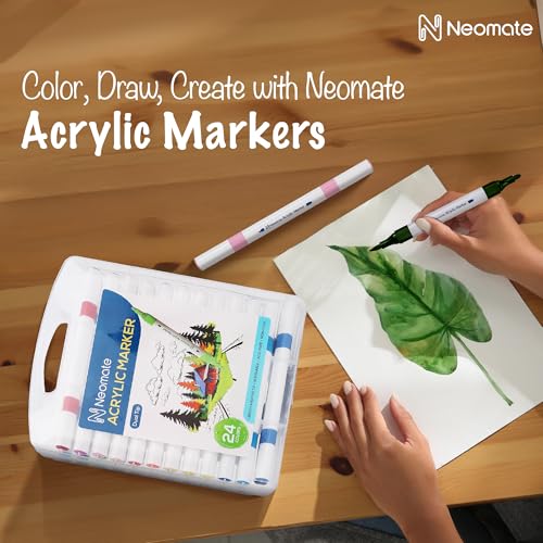 Image of 24 Pcs Dual-Tip Acrylic Markers Set | Non-Toxic Art Supplies for Kids & Adults | Brush and Fine Tips for Drawing & Sketching | Includes Carry Case for Easy Storage | Ideal for Coloring Books