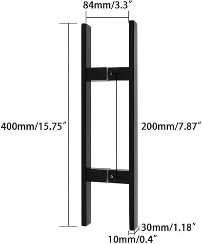 Miniatura 2 de Alise Tirador de puerta de cristal de ducha doble de 16 pulgadas, cuadrado de espalda a atrás, acero inoxidable SUS304, acabado negro mate