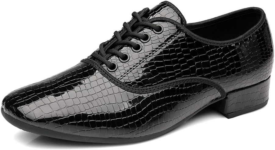 HIPPOSEUS Men's Lace up Ballroom Dance Shoes Rubber Sole Latin Salsa Dancing Character Shoes Low Heel,Model 301