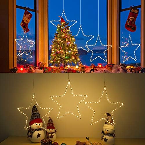 Litake Star Christmas Lights, 3 Pack 6M 60 LED Each Window Christmas Lights Hanging Star Copper Wire Lights Battery Operated 8 Lighting Modes for Xmas, Wedding, Party, Indoor, Outdoor Use (3)