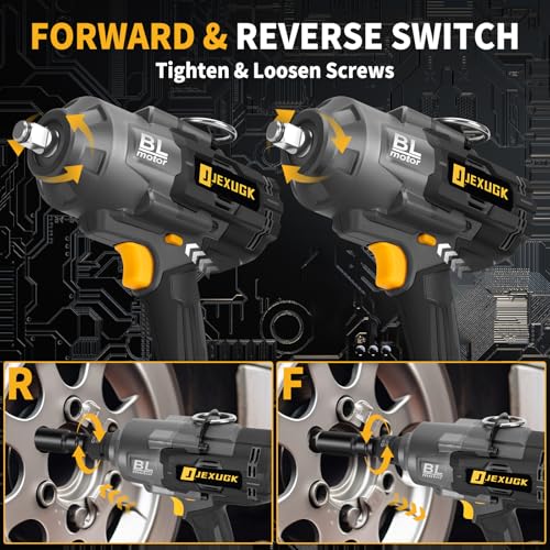JEXUGK 1500Ft-lbs 1/2\" Cordless Impact Gun, 2000Nm Impact Wrench with 2 x 6.0Ah Battery, 21V Brushless High Torque Electric Pistolas de Impacto, Llave de Impacto Inalambrico for Heavy Truck Mower