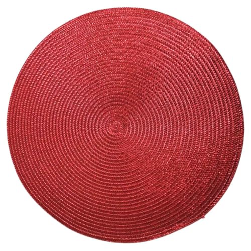 Tradineur - Salvamantel Redondo Metalizado de plástico, Reutilizable, Mantel Individual, Alfombrilla de Mesa, Adornos Festivos, Navidad (Rojo, Ø 38 cm)
