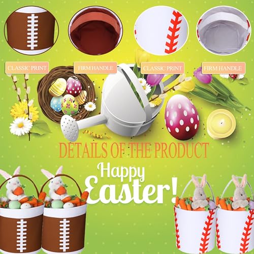 Image of XinblueCo Baseball Basket Easter Baskets for Canvas Easter Egg Hunt Baskets