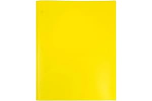 Plastic Pocket Folders with Prongs, Durable Folders with Pockets for School & Office (Yellow)