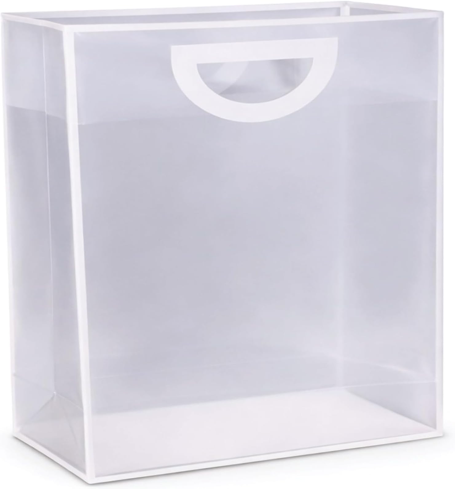 Red Dot Gift® 10-Pack PVC Transparent & White Border Handbag For Baking Packaging 3# Medium (H33*28 * 12cm),Shopping Gift Plastic Bag