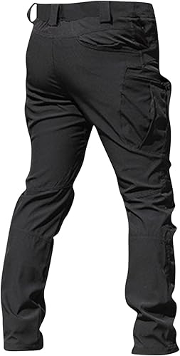 Vista 4 de WENKOMG1 Pantalones cargo para hombre, pantalones militares sólidoscamuflados, elásticos, multifunción, múltiples bolsillos, pantalones tácticos