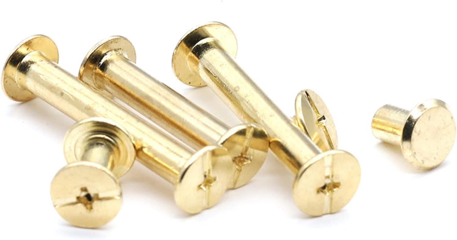 Lfang-M5 Hex Head Bolts Copper Binding Plated Nail Sample Book Screw Book Account Nut Rivet Pair Locking Screws, Durable and Corrosion Resistant(M5x35 (10set))