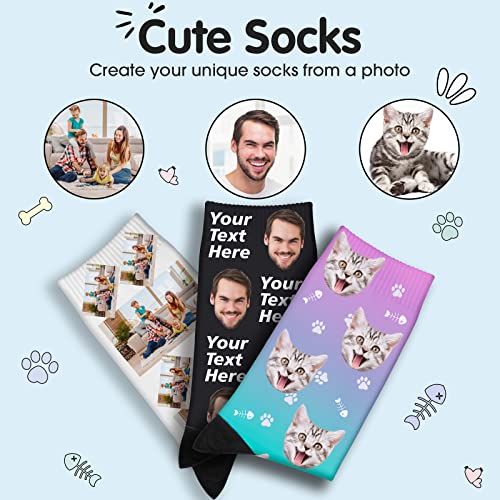 Iuddeih Custom Socks Personalized Socks Funny Socks Face Socks Cat Dog Novelty Crew Socks, Personalized Gifts Size 3-16 #TOP1