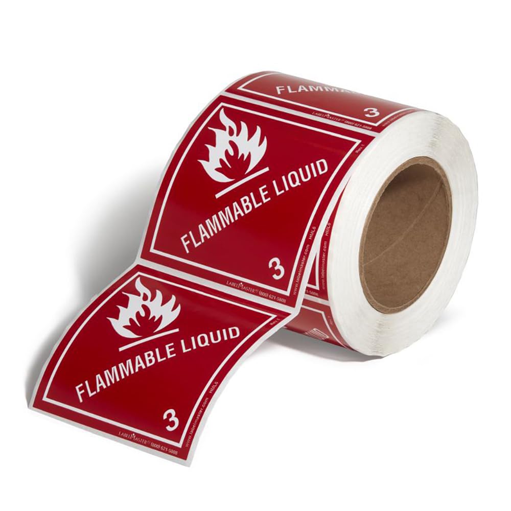 Labelmaster HMSL60S Flammable Liquid Worded Label, PVC-Free Film, Hazmat, 4" x 4" (Pack of 25)