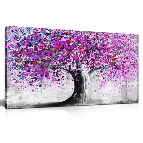Toile violette grand arbre peinture noir et blanc graffiti moderne salon 80x160cm sans cadre