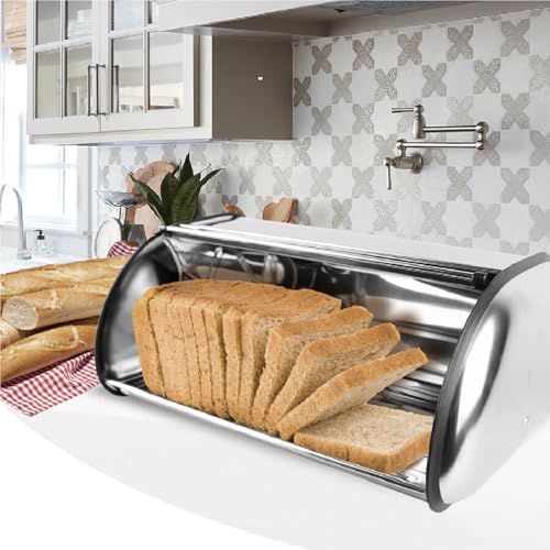 MAESTRO MR-1676 Bread Container Bread Box Sliding Lid Bread Storage Container Elegant Design Stainless Steel (Black) - Image 2