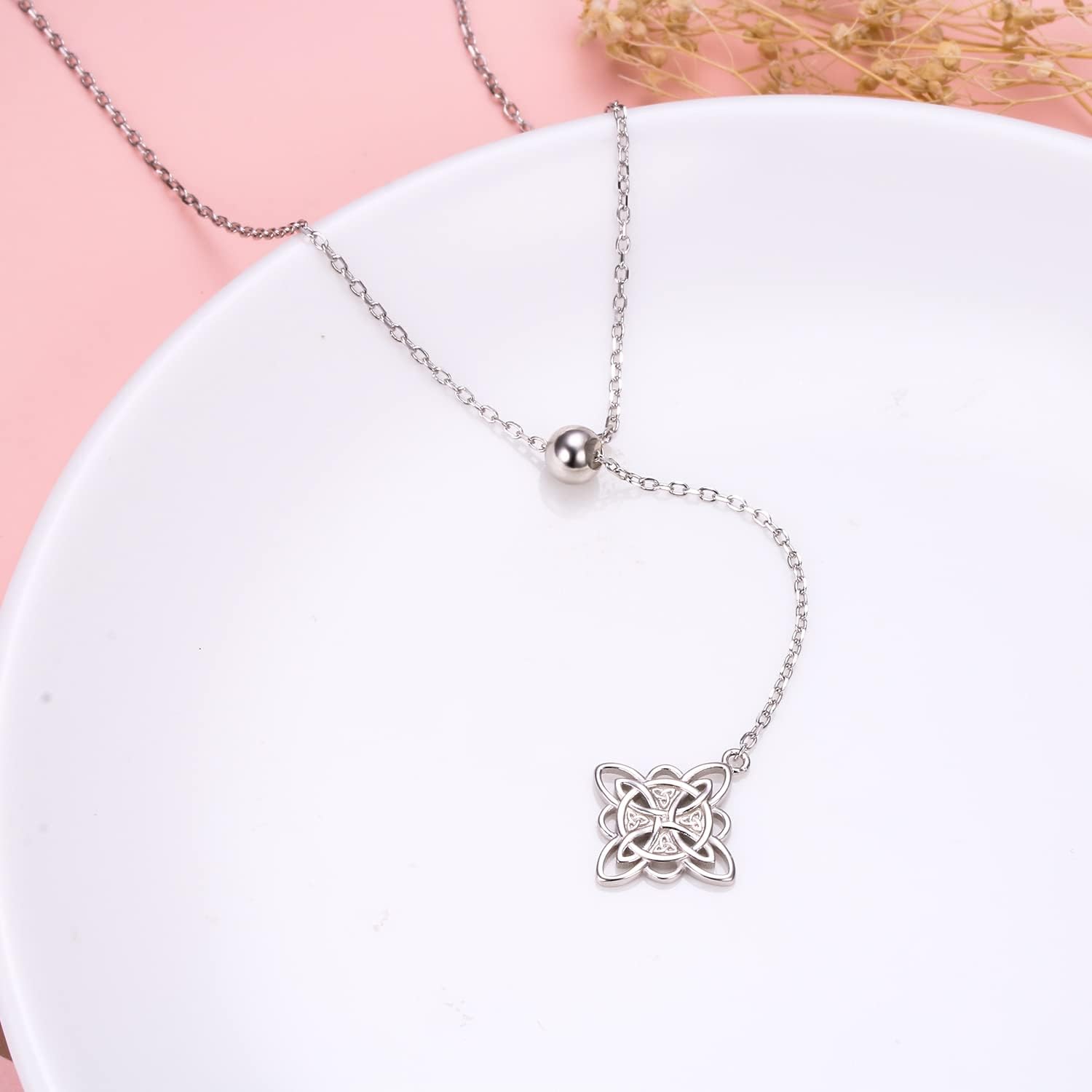 FLYOW 925 Sterling Silver Good Luck Irish Jewelry Celtic Knot Pendant Necklace for Women Birthday Graduation Gift