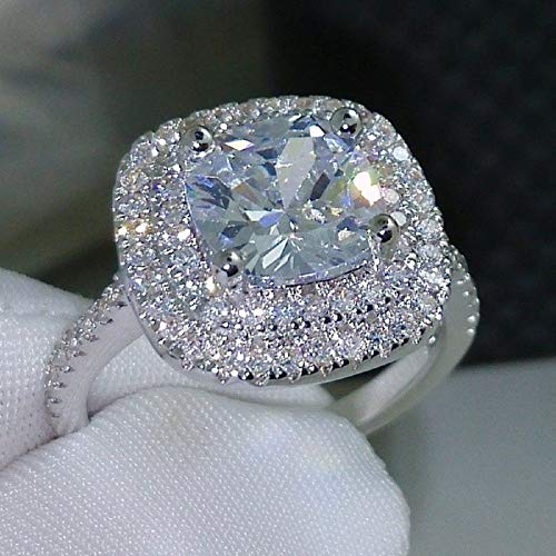 CHWLNJN Fashionable 925 Sterling Silver Shiny Full Diamond Ring Cushion Cut 4 Carat 5A Cubic Zirconia Ring Declaration Eternal Engagement Wedding Ring Ladies Luxury Jewelry Gift (9)