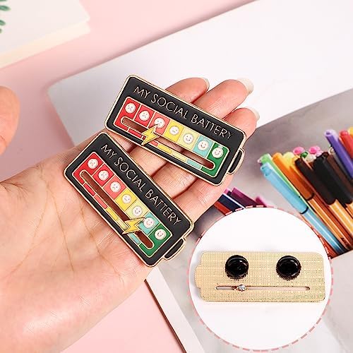 2pcs Social Battery Slider Pin Badges - Double Buckle Lapel Enamel Emotional Pin for 7 Days A Week (Black) - 3