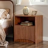 Evermagin Fluted Nightstand Set of 2, Walnut Bedside Table with Drawer and Storage, Wood End Table Mid Century Modern, Large Night Stand for Bedroom - Image 4