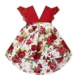 0-6 Years Big Sister Little Sister Ruffle Floral Jumpsuit Romper Dress Lace Outfits (Big Sis(Red), 5-6 Years)