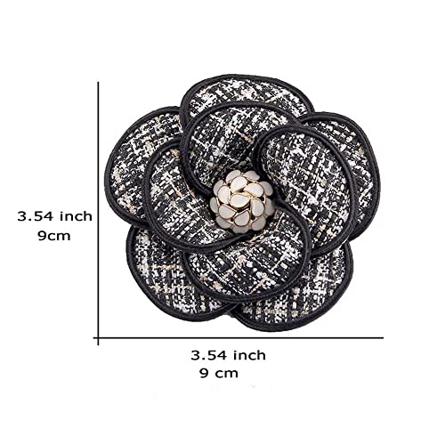 Fabric Camellia Brooches Flower Badge Pin Vintage Collar Pins for Girls Party Flower Scarf Pin(Black)2