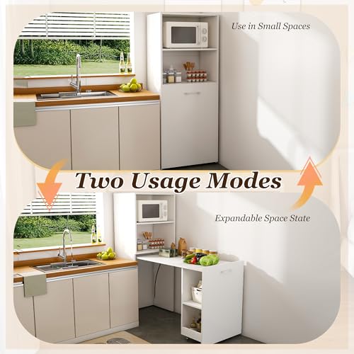 Image of White Foldable Office Desk, Fold Out Convertible Hidden Murphy Computer Desk with Storage Shelves, Multi-Function Folding Writing Table for for Small Spaces, Home Office