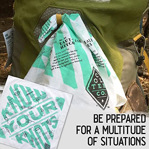 Colter Co. Know Your Knots Survival Bandana - 16 Tying Knots - 100% Cotton & Unique Bandanas For Men, Women, Kids - Head Bands, Scarfs, Festival Accessories, Womens Fashion - Usa Made (22"X22", White) #TOP5