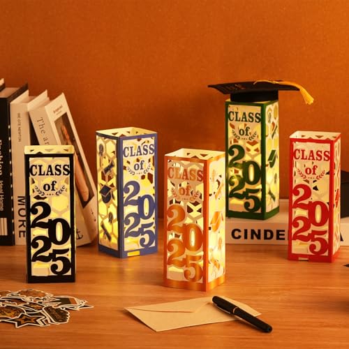 Image of 6 Pcs Graduation Table Centerpieces- Class of 2025 Graduation Lantern Boxes for College High School Congrats Graduation Party Supplies(Blue)