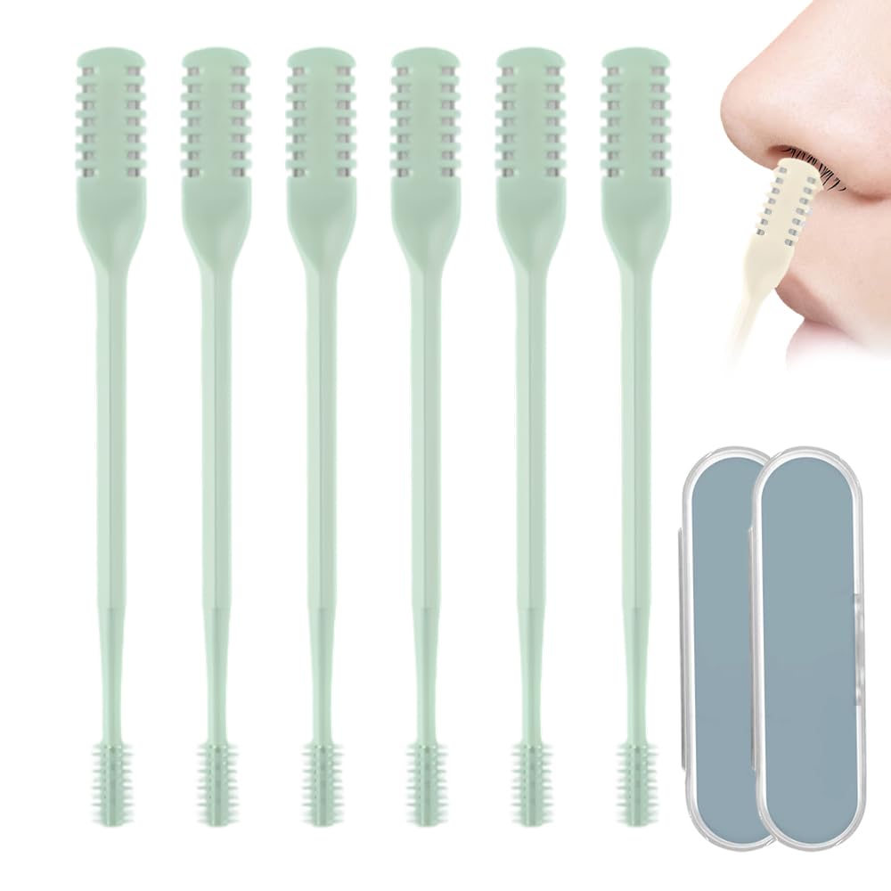 Nasal Hair Cutter, 2025 Upgraded Portable Manual Nasal Hair Trimmer for Women Men, 360° Rotating Double Sided Nose Hair Knife, Travel Essentials Nose Hair Remover Grooming Tool (Green, 6 PCS)