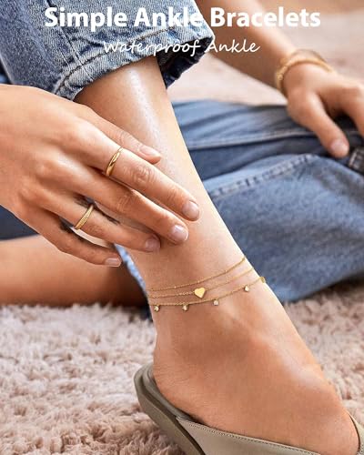 Image of ZHESHY Gold Silver Ankle Bracelets for Women 14K Gold Plated Anklets for Women Waterproof Cuban Link Heart Chain Anklets Set Non Tarnish Dainty Layered Anklet Bracelets for Women Summer Beach Jewelry