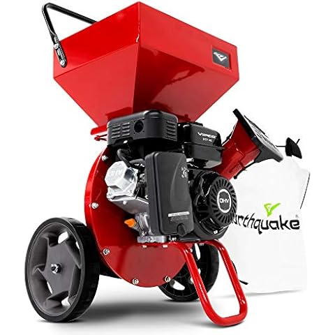 Earthquake Chipper Shredder K33, 33964 Heavy Duty 301cc, 4 Cycle Viper Engine, Dock-and-Lock Debris Bag, 3" Max Wood Diameter Capacity, Red Cover