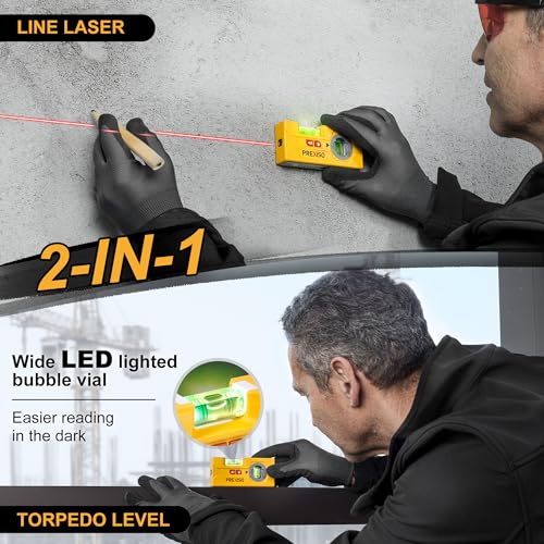 Prexiso 2-In-1 Line Laser Level - Mini Torpedo Level With Light, 3-3/4 Inch Rotatable Magnetic Pocket Level & 30Ft Laser Line Leveler Tool For Hanging Picture thumb #1