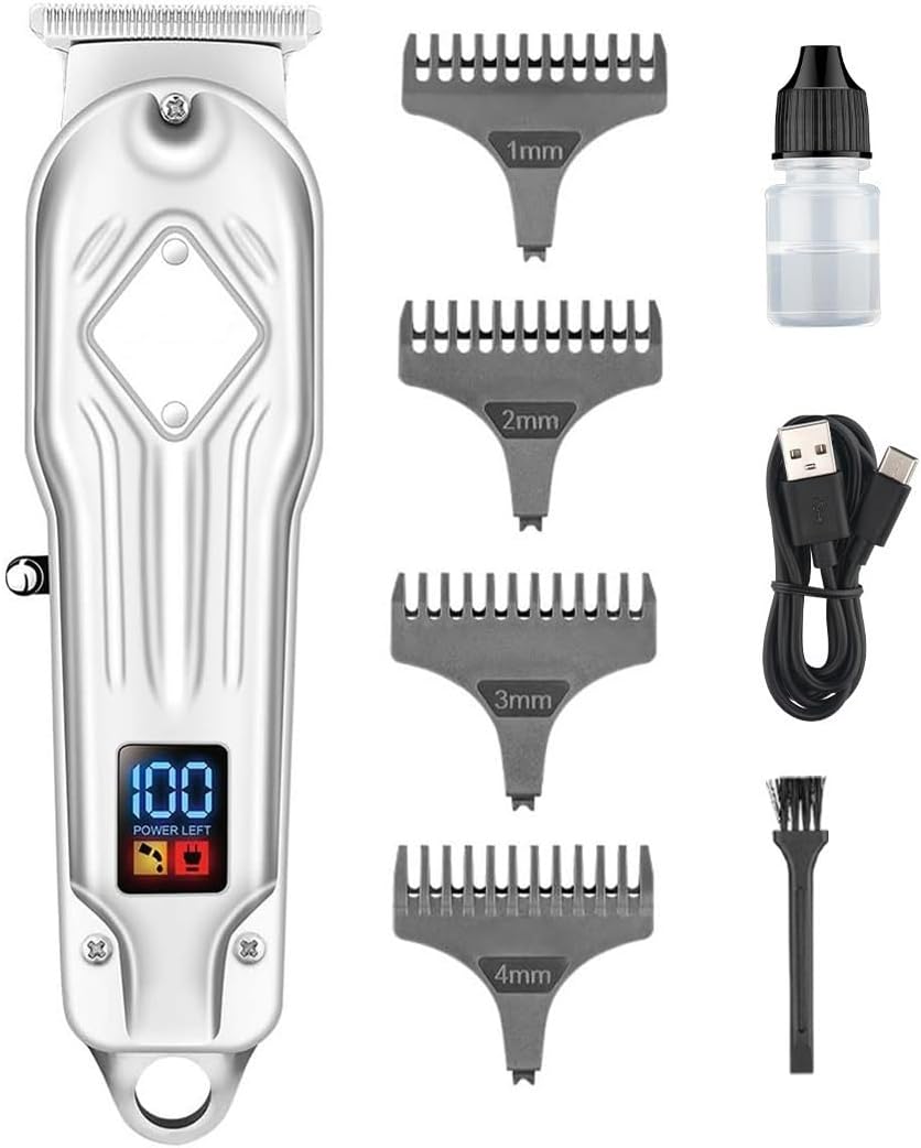 Hair Clippers for Men Hair Clipper Professional Hair TrMetal Shell Zero Cutting Machine Electric LED Display 0mm Hair Clipper for Men(Silver)