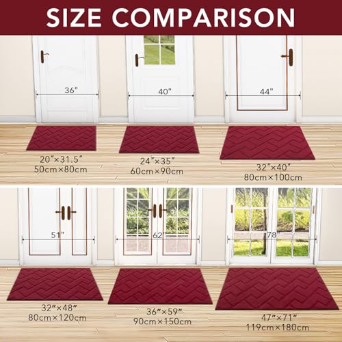 Image of hicorfe Front Door Mat Outside Entrance,32 inchx40 inch Absorbent Muddy Dirt Resist Welcome Door Mats Outdoor Indoor,Stain and Fade Resistant,Non Slip Backing Entry Mat Doormat for Entryway(Red)