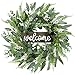 Sggvecsy Green Eucalyptus Wreath with Welcome Sign 20in Artificial Eucalyptus Wreath Mixed White Berries Spring Summer Wreath for Front Door Wall Window Farmhouse Festival Porch Patio Garden Decorâ€¦