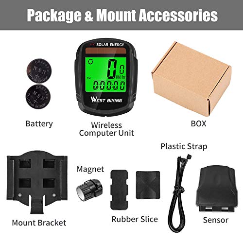 Bicycle Pedometer Odometer Solar Power Speedometer, Bike Wireless Waterproof Cycling Computer, Biking Accessories with LCD Display Auto Wake-up Motion Sensor & Multi-Functions (Renewed) - Thumbnail 7