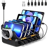 Charging Station for Multiple Devices, Honcila 6 in 1 Multi Charger Station Charging Dock for Cellphone Tablet iPhone iPad and More - 50W Charging Station Organizer with 6 Mixed Charging Cables