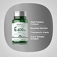 Vista 4 de Piping Rock Cápsulas de cápsulas blandas de vitamina E de 400 UI 268 mg 100 píldoras D-alfa tocoferol Suplemento sin OMG, sin gluten