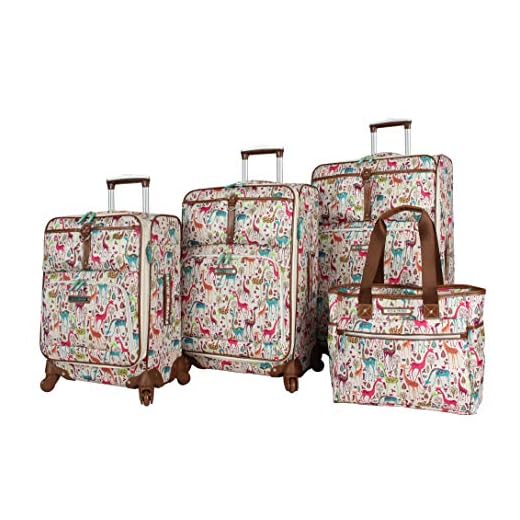 Lily Bloom Kofferset 4-teiliges Koffer-Kollektion mit Spinnrollen für Damen, Giraffenpark, Softshell-Gepäck-Set, 4-teilig, Giraffe Park, Softshell-Gepäck-Set, 4-teilig