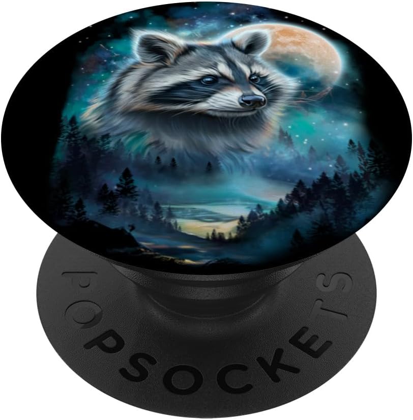 Mystical Raccoon Under Moonlit Forest Sky PopSockets PopWallet for MagSafe